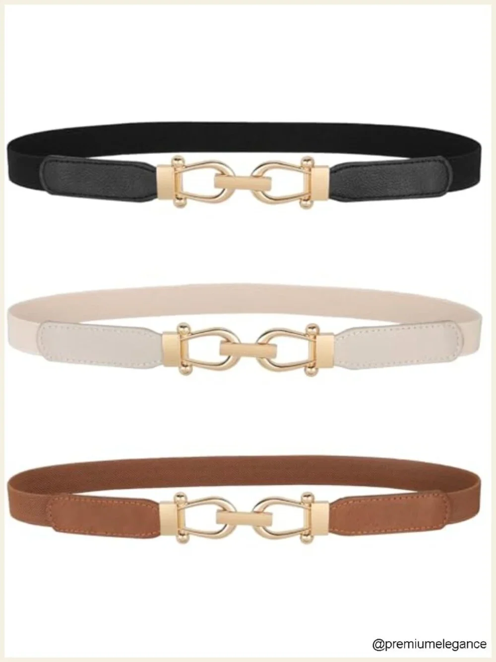 Women Skinny Elastic Belt Stretch Waistband with Gold Buckle